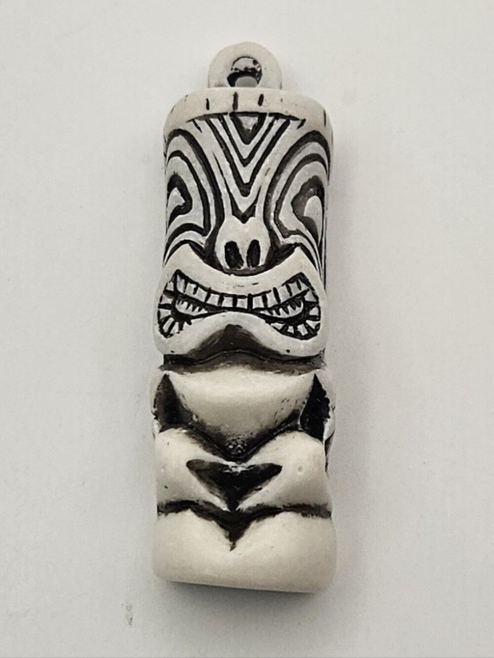 Vintage Off White Resin Carved Tiki Totem Pendant